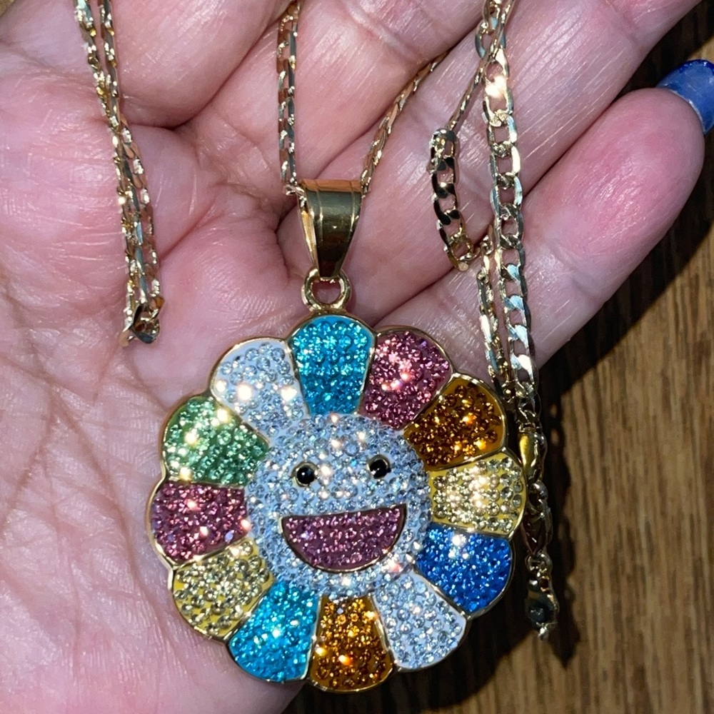 Colorful Happy Shiny Sun Chain with Pendant 14K Gold Plated - Picture 2 of 12
